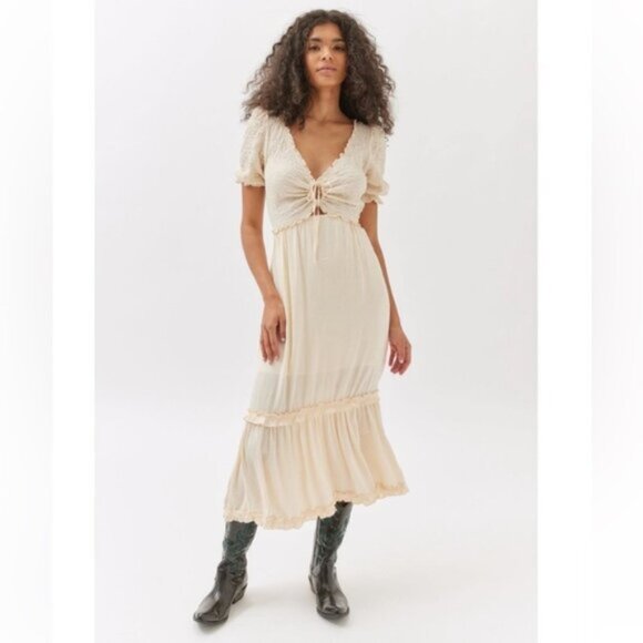 Urban Outfitters Picnic Time Midi Dress New Medium Creme Boho Minimalist Texture - Picture 1 of 8